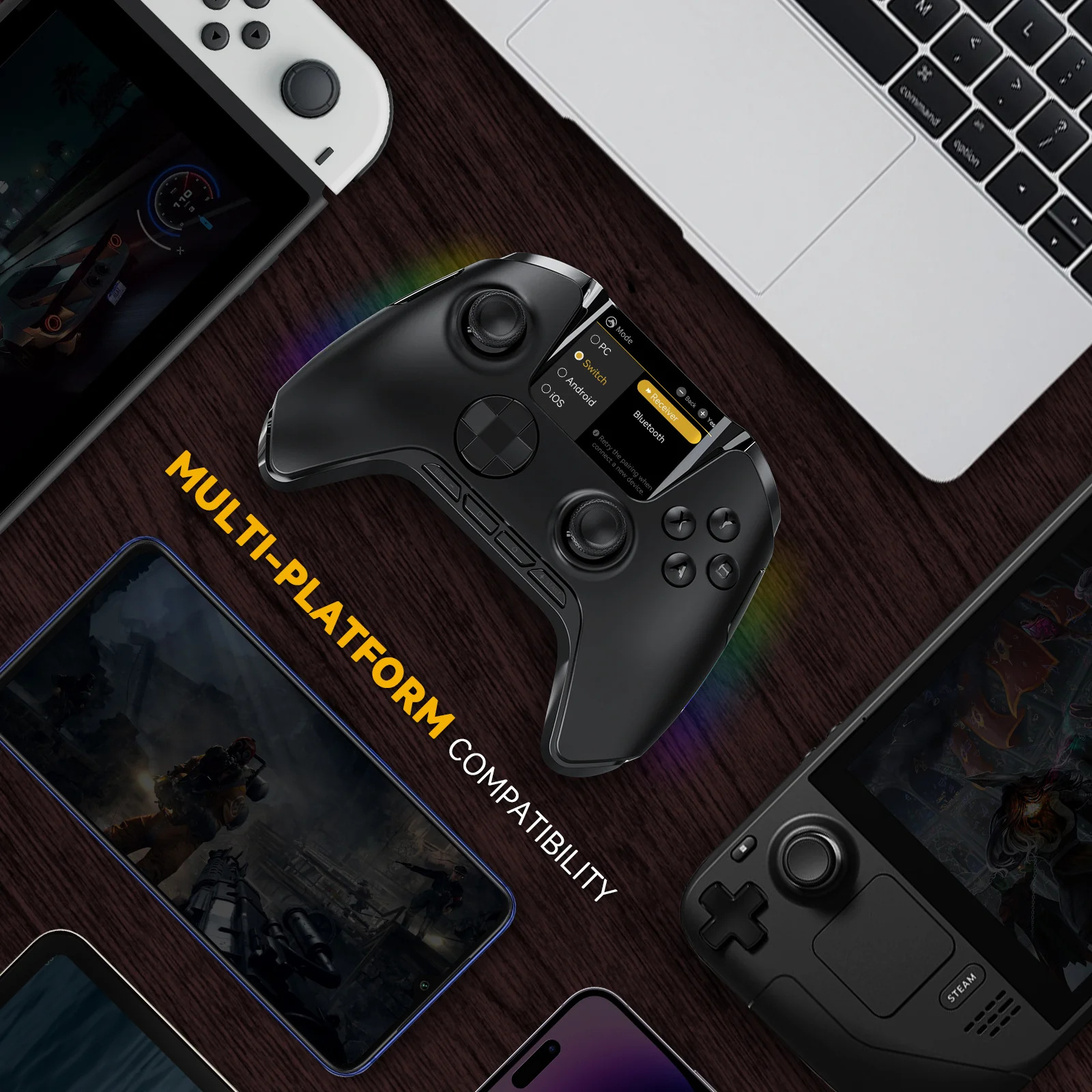 Manba One Ver 2 Wireless PC Controller - Gaming Controller with 2-inch Interactive Screen and Hall-Effect Joystick (Black) - Image 5