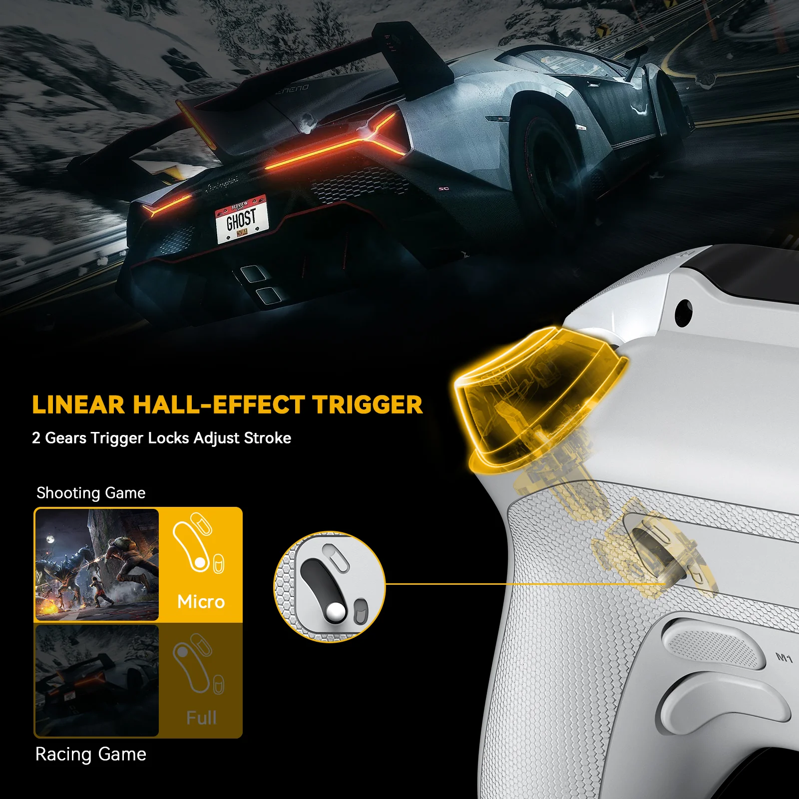 Manba One Ver 2 Wireless PC Controller - Gaming Controller with 2-inch Interactive Screen and Hall-Effect Joystick (White) - Image 3