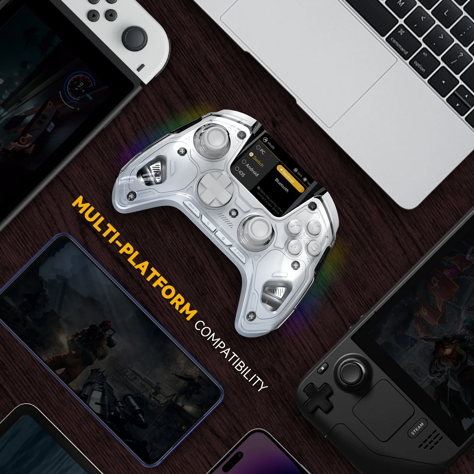 Manba One Ver 2 Wireless PC Controller - Gaming Controller with 2-inch Interactive Screen and Hall-Effect Joystick (White) - Image 5